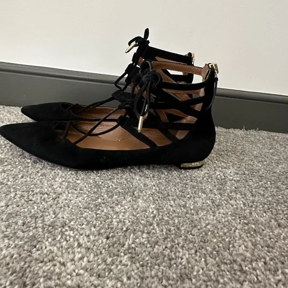 Aquazzura Christy Leather Point Toe Flats in Black Size 37 = U.S 7 $675 - Picture 5 of 10